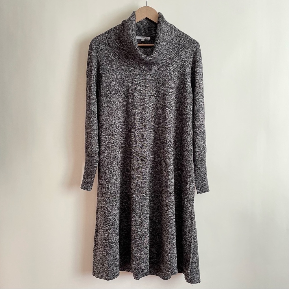 Studio One Marled Charcoal Long Sleeve Cowl Neck Sweater Dress Size 1X
